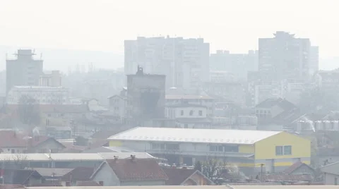 Smoggy cityscape elevated view. Smoke pollution urban enviroment. Stock Footage 62071205