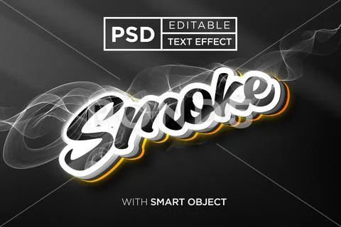 Smoke 3D Text Effect PSD Dark Metallic Black Cursive Script Fog Vapor Font Style PSD Template