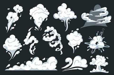 Smoke and cloud explosions in comic style set isolated elements. Bundle of vapor イラスト素材