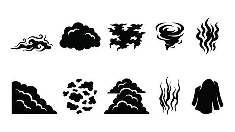 Smoke and cloud silhouette vector collection for atmospheric design element.. Stock Illustration