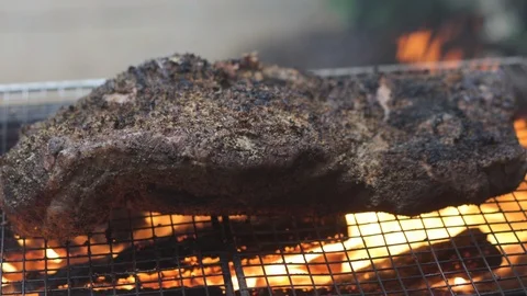 Smoke and fire Barbeque Beef Stock-Footage 108503380