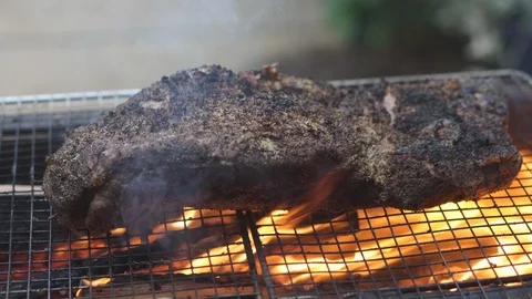Smoke and fire Barbeque Beef Stock-Footage 108633441
