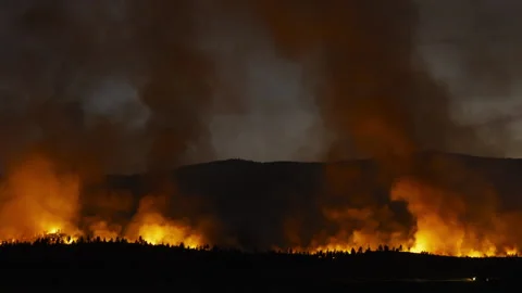 Smoke and Forest Fire at Night near Cold Springs and Reno Nevada-Time Lapse Stock Footage 137534683