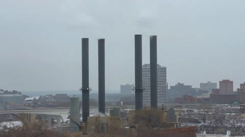 Smoke and Steam Stacks in the Winter Stock Footage 63107614
