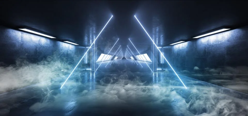 Smoke Background Sci Fi Neon Triangle Futuristic Alien Spaceship Dance Stage  Stock Illustration