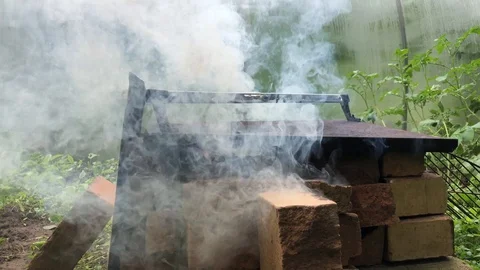 Smoke from barbecue fire Stock Footage 111135850