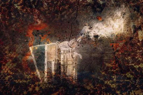 Smoke beekeeper for processing bees by smoke. Old photo effect. Foto stock