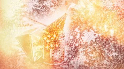 Smoke beekeeper for processing bees by smoke. Light effect. Fotos de archivo