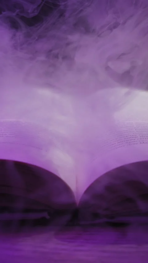 Smoke Billowing Over Open Book in Mystical Purple Light Stock Footage 329682248