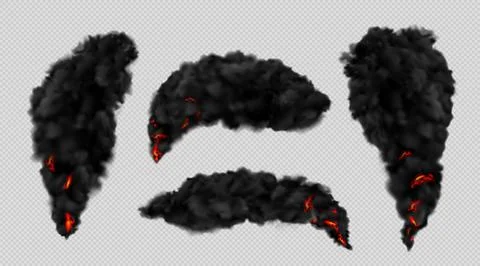 Smoke black, fire clouds. Explosion and factory trail dark, realistic sky Stock Illustration
