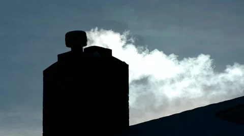 Smoke blowing from chimney on cold winter morning. Stock-Footage 45462100