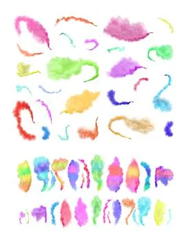 Smoke bomb set isolated. Explosion of colored smoke grenade set isolated on w Stock Illustration