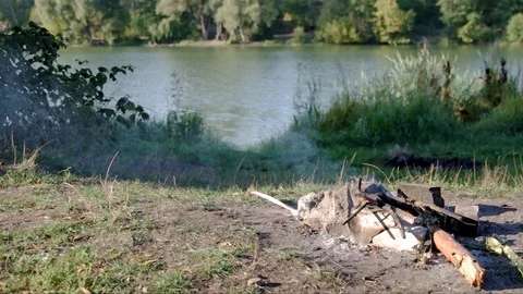 Smoke from a bonfire. Smoke constantly changes direction by wind. No person. 스톡 동영상 106784095