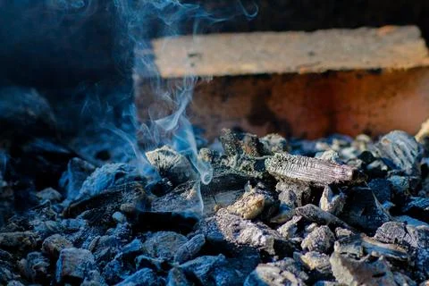 Smoke from a burning fire develops in the wind Foto stock