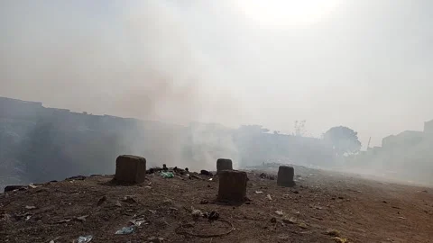 Smoke From Burning Refuse In Borrow Pit Kano Nigeria Vídeo Stock 328782761