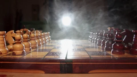 Smoke on chessboard with chess Stock Footage 117037405