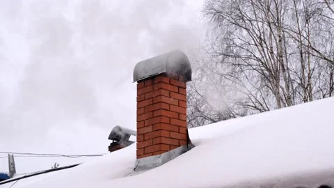 Smoke from the chimney, heating. Winter cloudy day with snow Stock Footage 142793738