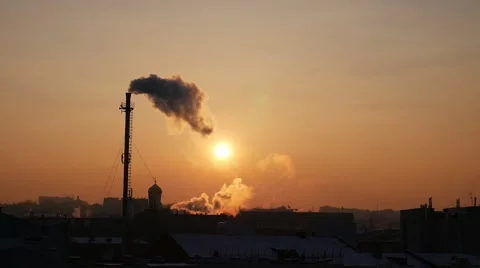 Smoke from the Chimney at the sunset Stock Footage 62764001