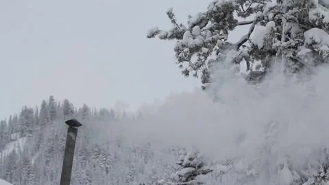 Smoke from the chimney in winter Stock Footage 94396109