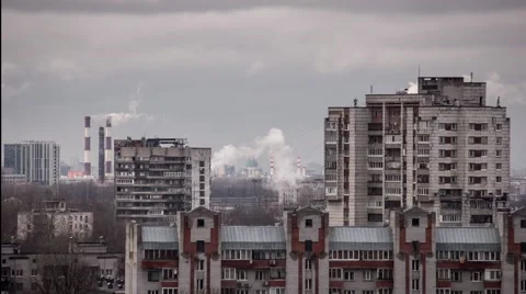 Smoke from chimneys and typical russian cityscape Video stock 57325912