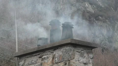 Smoke from Chimneys on a cottage Stock Footage 49639651