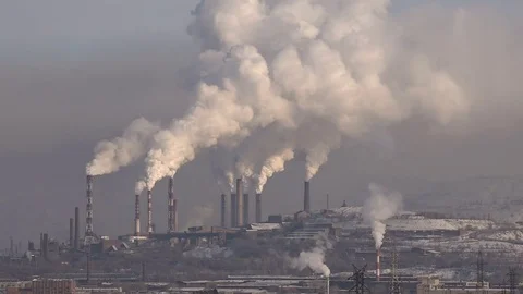 Smoke From Chimneys of Plant. Ecological Problem. Video stock 71366277