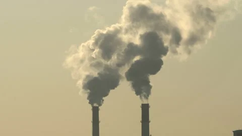 Smoke from chimneys. Top of two thin tubes next to each other. Close-up. Pipes Stock Footage 228698283