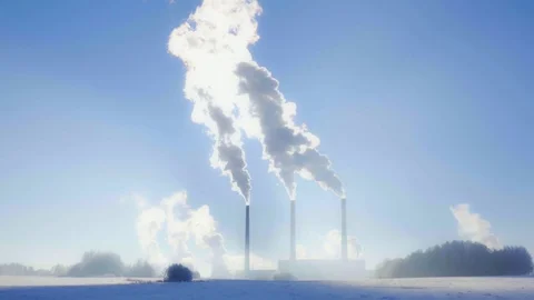 Smoke from CHP pipes, winter Stock Footage 85186367