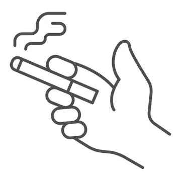 Smoke cigarette in hand thin line icon, Smoking concept, Hand holding cigarette Stock Illustration