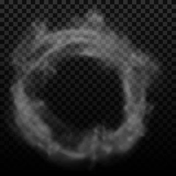 Smoke circle shape white steam, vapor or mist ring flow, vector realistic Stock Illustration