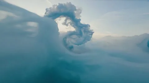 Smoke. Cloud of cold fog in blue light spot on black background Stock Footage 302138498