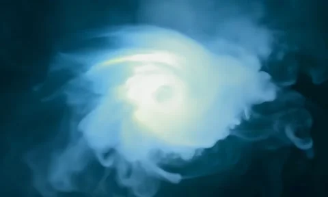 Smoke. Cloud of cold fog in blue light spot on black background Stock Footage 302286341
