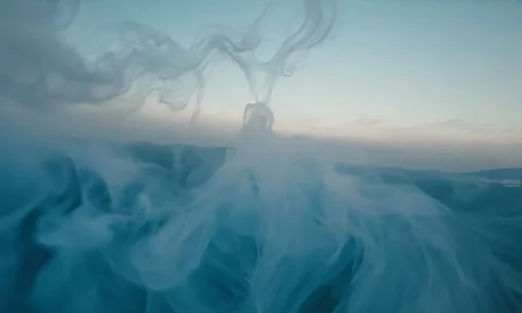 Smoke. Cloud of cold fog in blue light spot on black background Stock Footage 302286371
