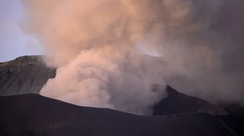Smoke cloud erupting from Mt Bromo volcano Caldera National Park Java Indonesia Stock Footage 67390486