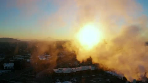 Smoke Cloud Rising up Revealing Mt. Hood at Sunrise in Portland Oregon Stock Footage 147336915