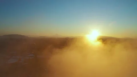 Smoke Cloud Rising up Revealing Mt. Hood at Sunrise in Portland Oregon Stock Footage 147336977