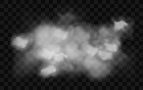 Smoke cloud stream. Transparent fog effect. White vector cloudiness, mist or Stock Illustration