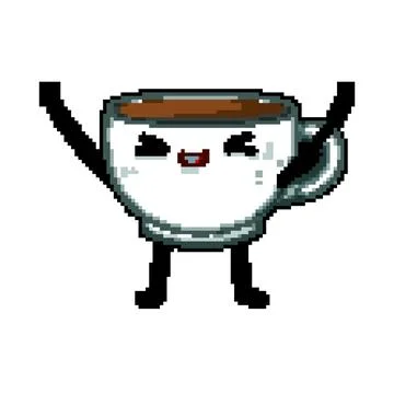 Smoke coffee mug character pixel art vector illustration Stock Illustration