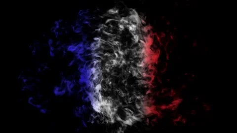 Smoke colored in blue white red color forming flag of France. Isolated on black Stock Footage 259869924