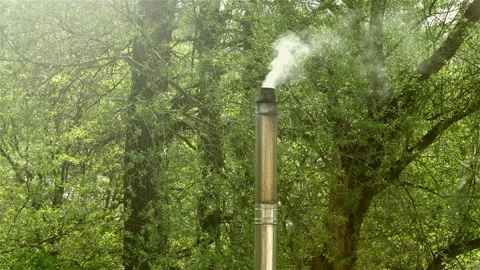 Smoke comes from the chimney.  Stock Footage 106112343