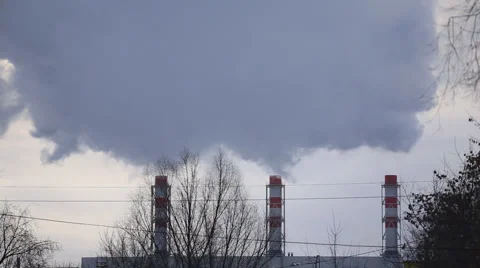 The smoke comes from the chimneys, timelaps Stock Footage 46379529
