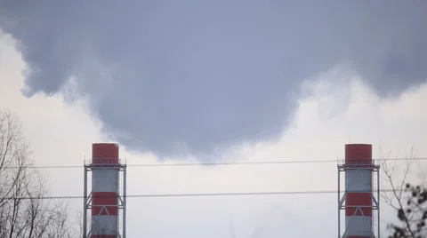 The smoke comes from the chimneys, timelaps Stock Footage 46380432