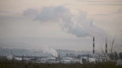 The smoke comes from the chimneys in winter Stock Footage 46366053