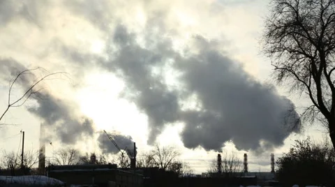 The smoke comes from the chimneys in winter Stock Footage 46371624