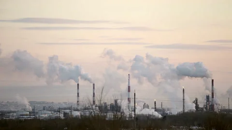 The smoke comes from the chimneys in winter, timelaps Stock Footage 46368093