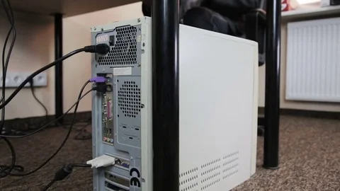 Smoke comes out of PC computer standing under the desk Stock-Footage 69122485