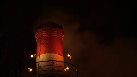 Smoke comes from the pipe of the thermal power plant. Night time Stock Footage 125628811
