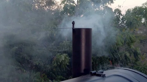 Smoke coming out of the BBQ pit. Imagine how delicous the foos will be. Stock Footage 108463752