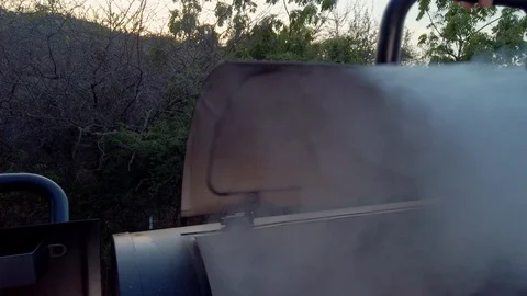 Smoke coming out of the BBQ pit. Imagine how delicous the foos will be. Stock Footage 108463787