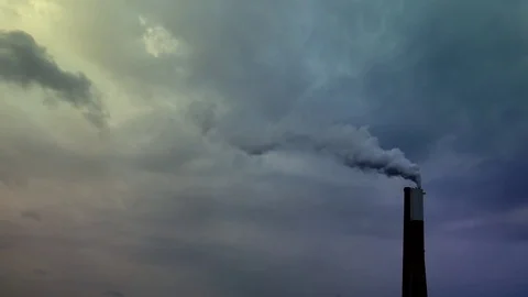 Smoke coming out of factory as air pollution. Carbon dioxide pollution. Stock Footage 75830053